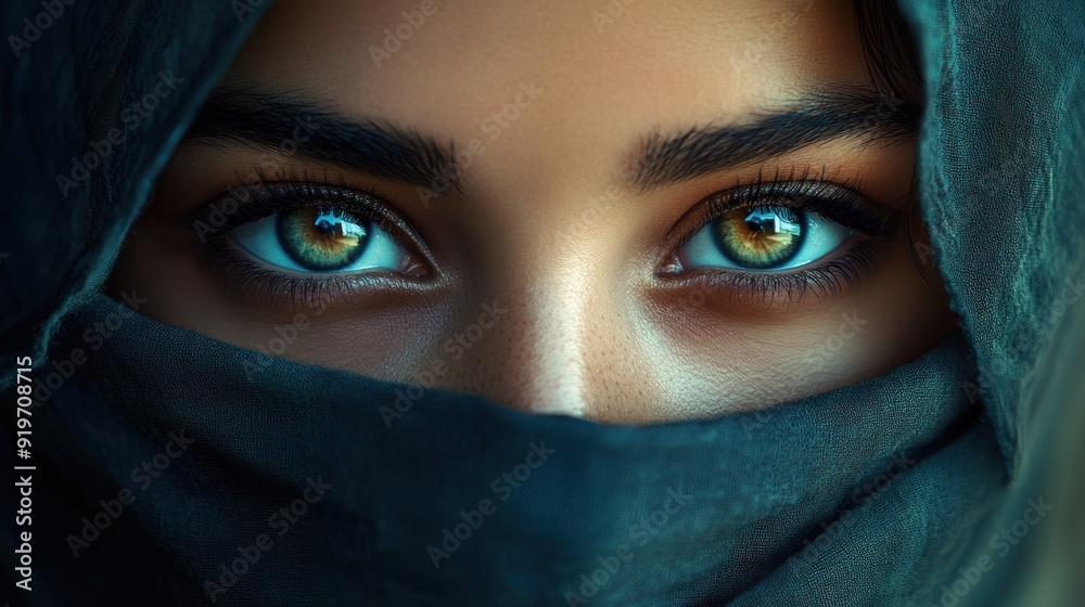Futuristic gaze of a woman model character with beautiful arabian eyes in a veil background wallpaper AI generated image Futuristic gaze of a woman model character with beautiful arabian eyes in a veil background wallpaper AI generated image