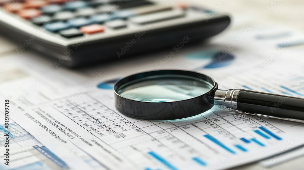 Magnifying Glass on Financial Report Magnifying Glass on Financial Report
