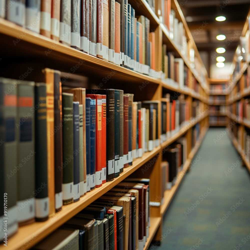 closeup of books on shelves of library closeup of books on shelves of library