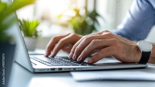 Close-up of Man Typing on Laptop