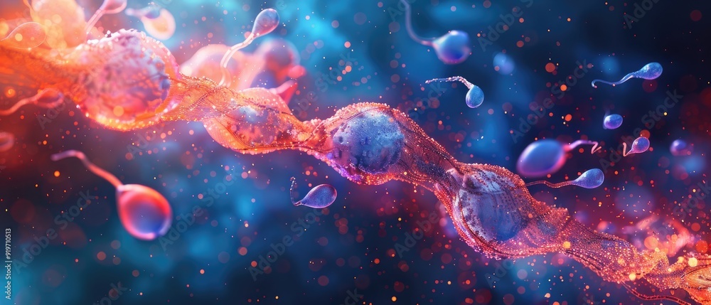 Naklejka premium Abstract colorful background with glowing orbs and particles.