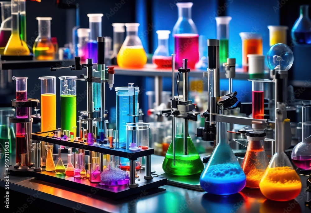 vibrant dynamic lab equipment showcasing bright colors innovative design scientific exploration experimentation, beakers, flasks, test, tubes, pipettes vibrant dynamic lab equipment showcasing bright colors innovative design scientific exploration experimentation, beakers, flasks, test, tubes, pipettes