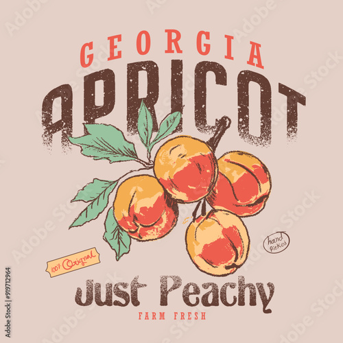 Hand Drawn apricot vector graphics, Farm Fresh Georgia Peaches T-Shirt, Retro Fruit Lover Gift, Hand Picked Peaches Graphic Tee, Vintage Farm Produce Shirt,
