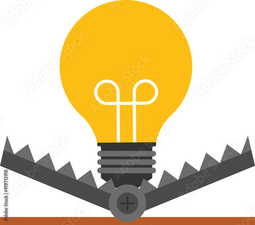 Idea theft and expensive light bulb. Fraud and failure business. Loan away trap metaphor. Flat vector illustration.

