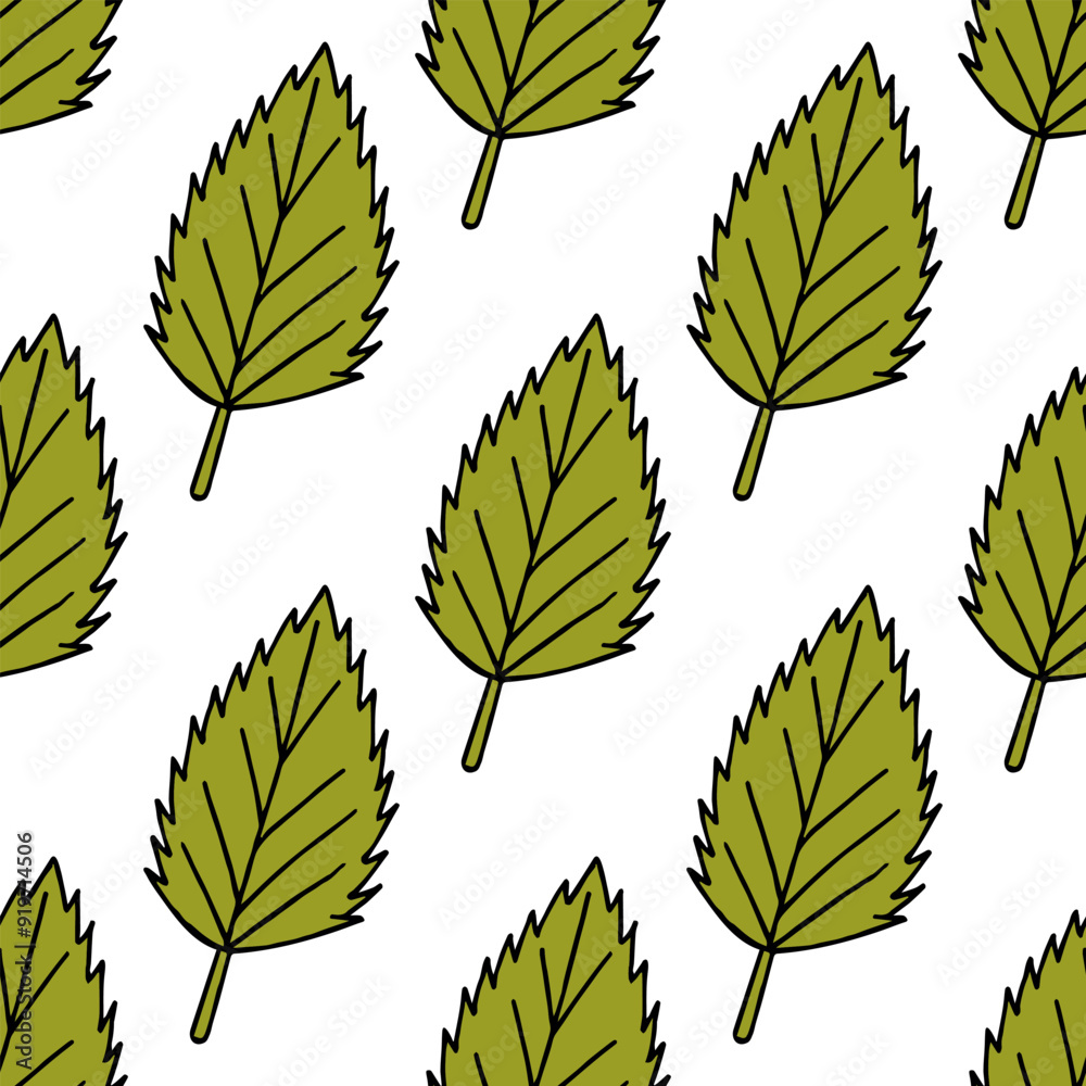 Fototapeta premium seamless pattern with birch green leaves on white background.eps