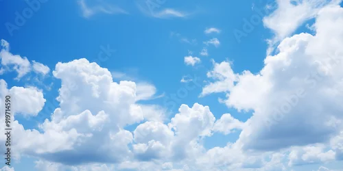 Obraz Błękitne niebo, obłoki i chmury. Tło panoramiczne do banerów, grafik. Wakacyjny klimat.