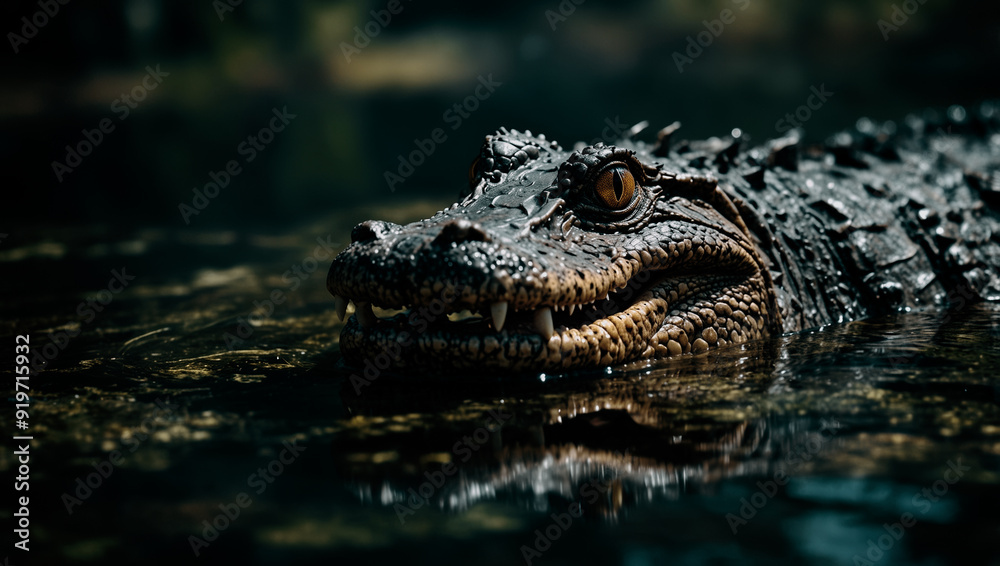 A crocodile floats in calm blue water A crocodile floats in calm blue water