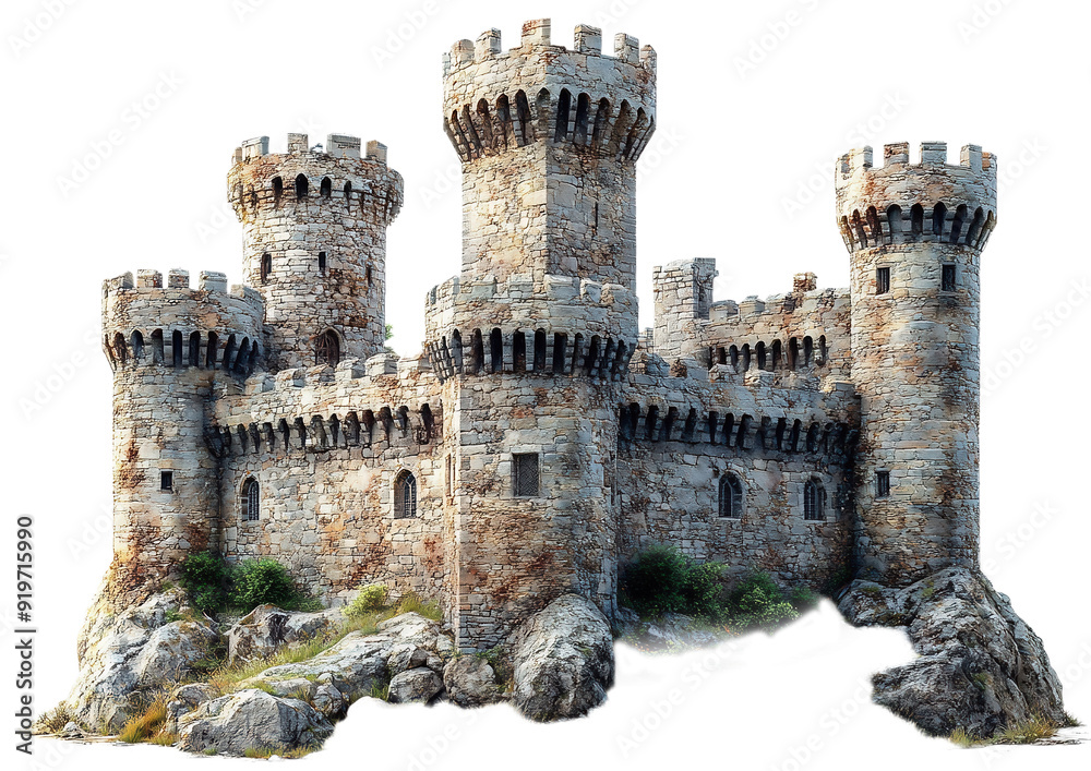 Medieval castle in the town. A crude medieval fortress built of stone.