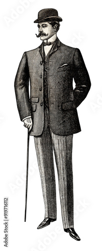 19th century man  in a jacket illustration with transparent background