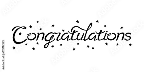 congratulations typography design. calligraphy text with gold star.