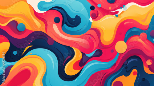 Vibrant and colorful abstract artwork. It features a dynamic flow of shapes and forms that create movement across the canvas. Swirling patterns. photo