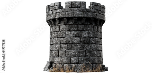 A crude medieval defensive tower built of dark stone.