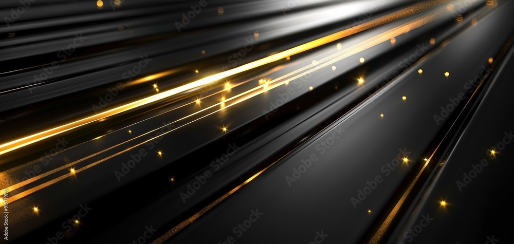 Abstract black background with golden lines and highlights. Abstract black background with golden lines and highlights.