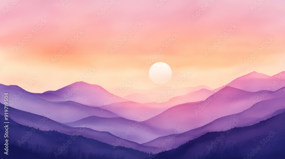A serene mountain landscape at sunset, featuring soft pastel colors and a calming atmosphere for perfect relaxation.