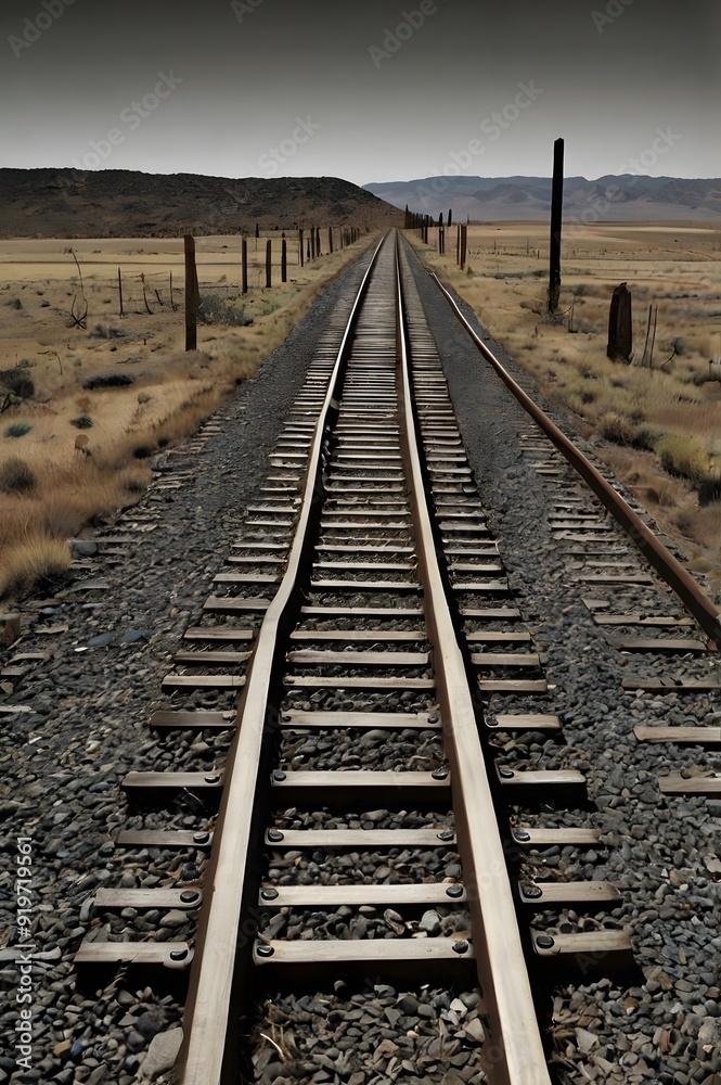 Fototapeta premium Train tracks in perspective, which demonstrates the Ponzo illusion