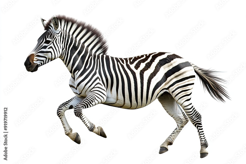 Fototapeta premium Zebra running and neighing isolated on a white background