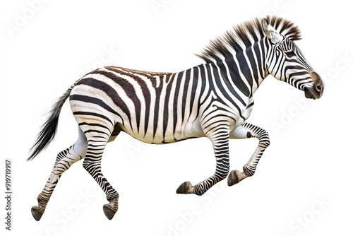 Zebra running and neighing isolated on a white background