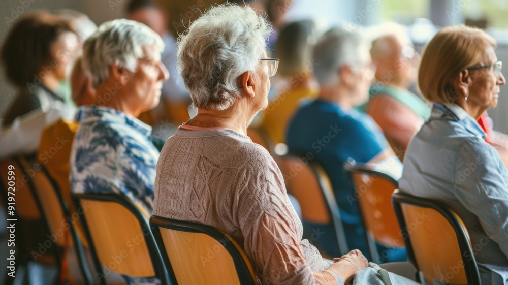 A group of seniors attending a town hall meeting, advocating for community issues and rights A group of seniors attending a town hall meeting, advocating for community issues and rights