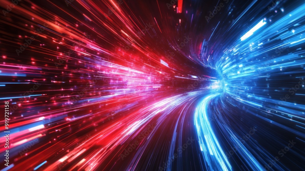 Abstract Tunnel of Light with Red and Blue Rays Abstract Tunnel of Light with Red and Blue Rays