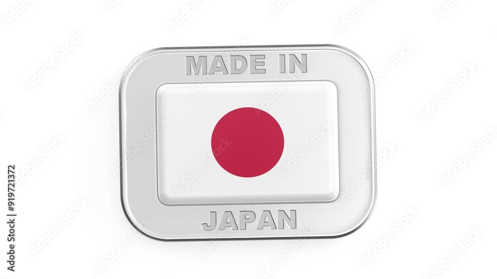Made in Japan, silver badge with the national flag of Japan Made in Japan, silver badge with the national flag of Japan