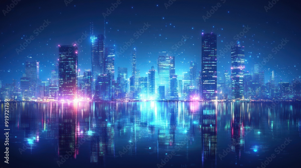 Night Cityscape with Reflections in Water Night Cityscape with Reflections in Water