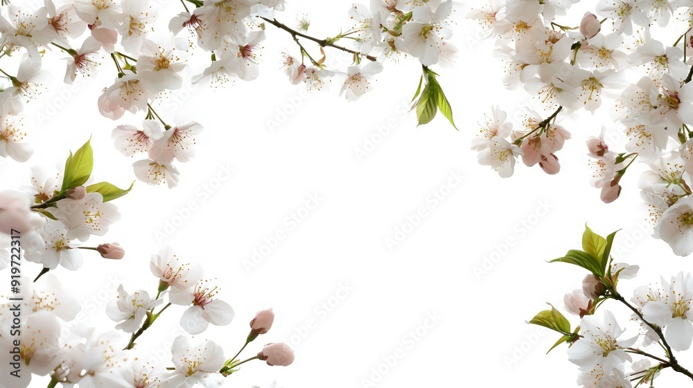 Obraz premium springtime blossoms white flowers frame on white background