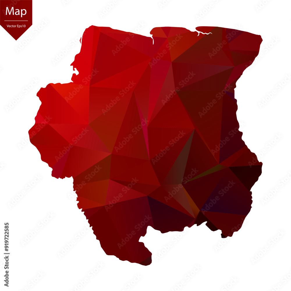 Map of Suriname - Red Geometric Rumpled Triangular , Polygonal Design For Your . Vector illustration eps 10. Map of Suriname - Red Geometric Rumpled Triangular , Polygonal Design For Your . Vector illustration eps 10.