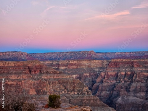 Scenic view of the Grand Canyon, Arizona at sunset with a colorful sky