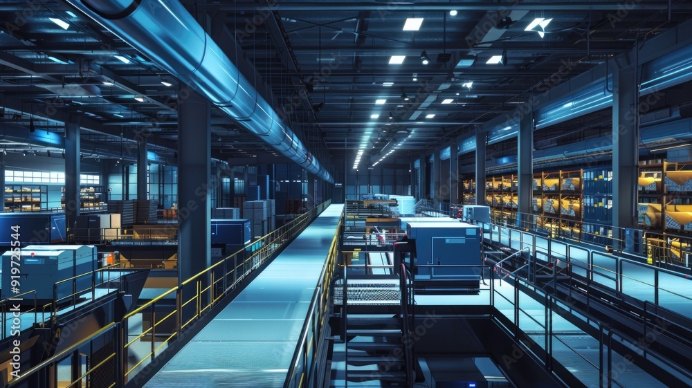 A high-tech mail sorting facility with advanced scanners and conveyors, Word Post Day, A high-tech mail sorting facility with advanced scanners and conveyors, Word Post Day,