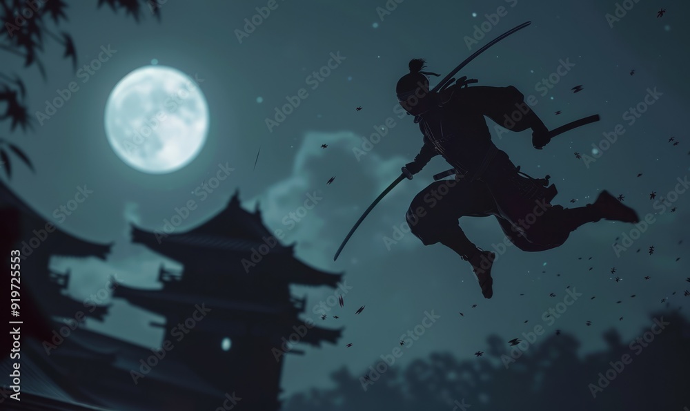 Anime ninja leaping through the night Anime ninja leaping through the night