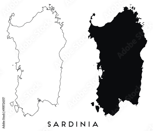 Sardinia map outline and black silhouette vector