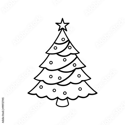 christmas tree silhouette vector illustration, line art