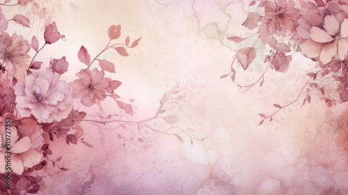 Soft, pastel floral background. The flowers and leaves are artistically stylized, resembling a watercolor effect. Dreamy aesthetic.