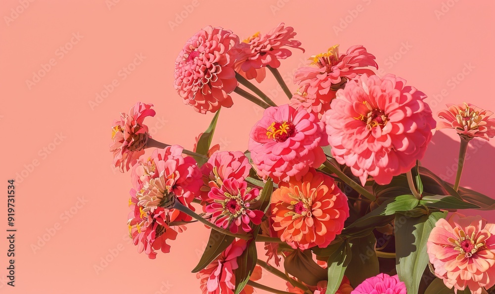 Pink zinnia bouquet on peach