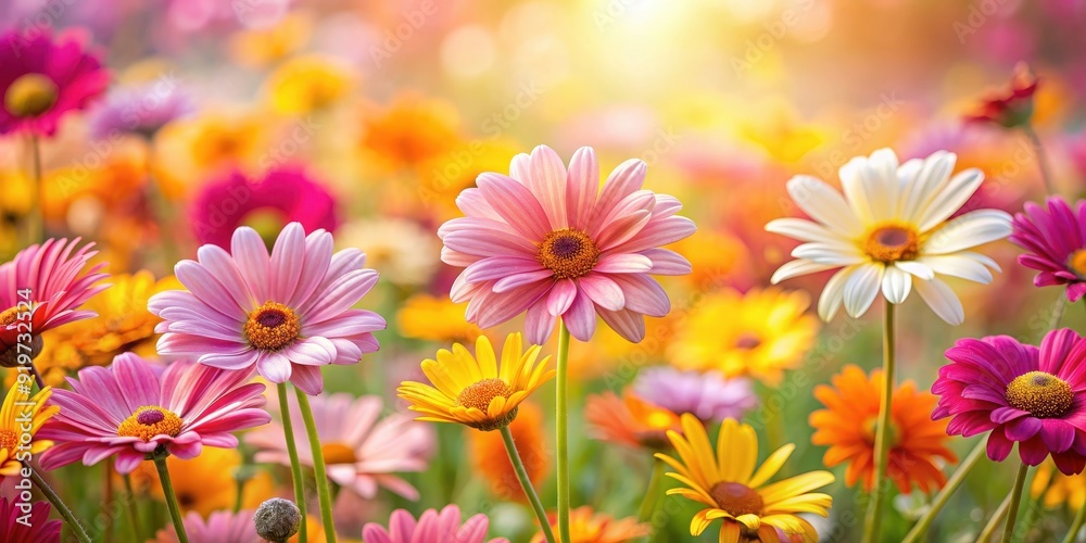 Colorful daisy flowers in shades of pink, yellow, and orange, daisy, flowers, colorful, bright, vibrant, petals, nature, blooming Colorful daisy flowers in shades of pink, yellow, and orange, daisy, flowers, colorful, bright, vibrant, petals, nature, blooming