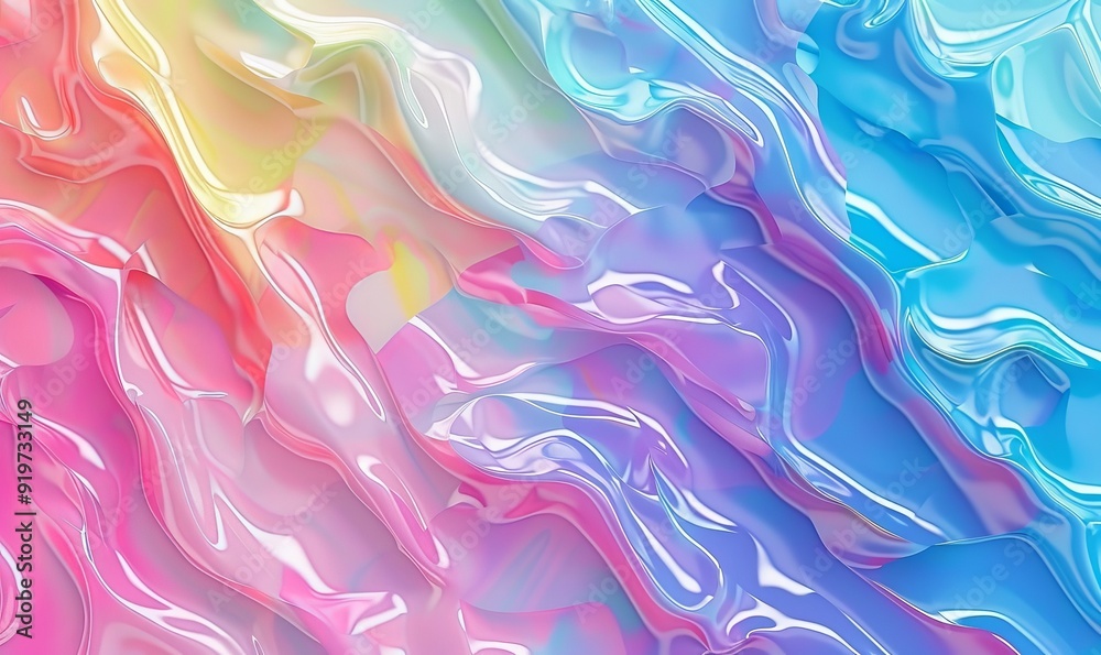 Fototapeta premium Seamless Pattern. Rainbow Liquid pastel wavy melted plastic texture. Wrinkle silicone sheet. Wrinkle background. Notches of rubber sheet. Art illustration