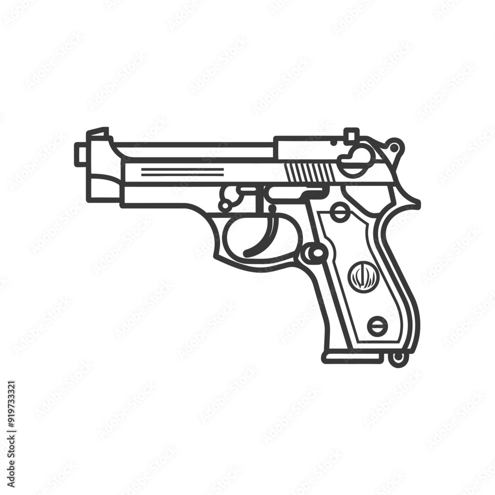 Line Art Illustration of a Handgun with a Safety Line Art Illustration of a Handgun with a Safety
