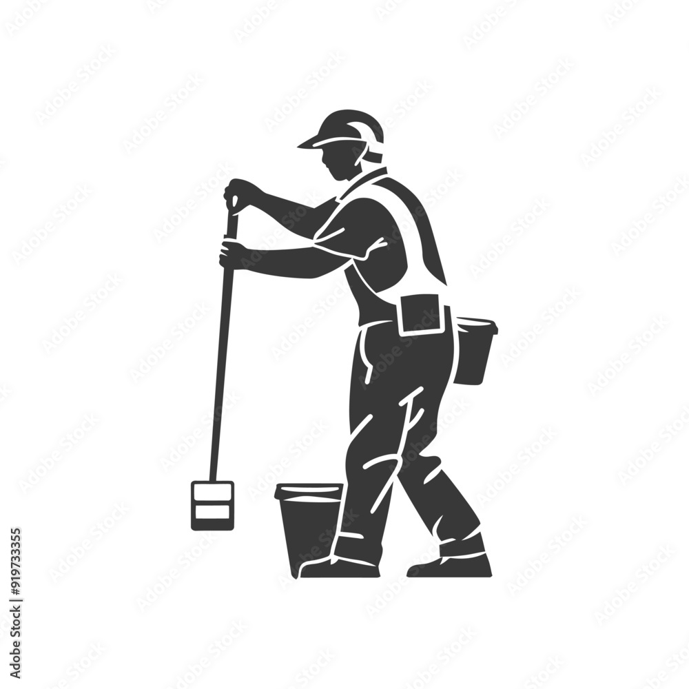 Janitor cleaning floors with a mop and bucket Janitor cleaning floors with a mop and bucket