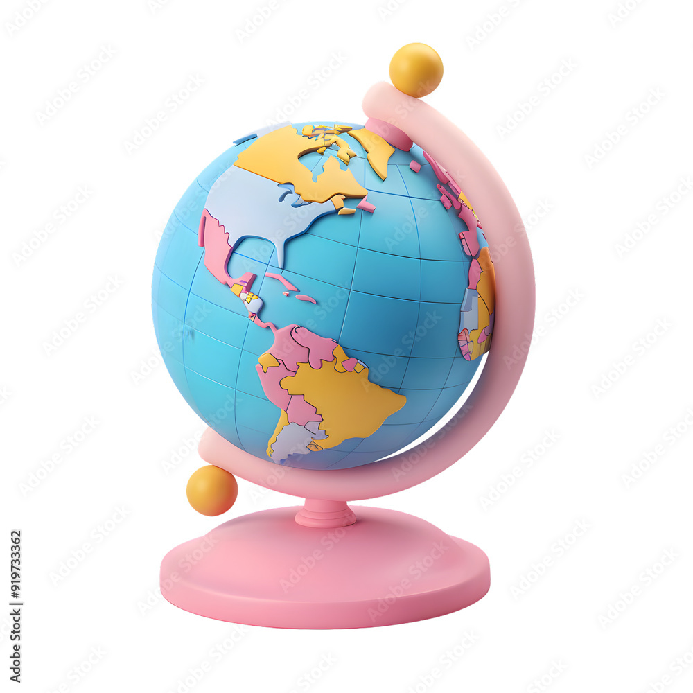 3D icon of a cute school globe. Learning and study concept. Earth model. Isolated on transparent background for back to school design, mobile app, web UI. AI generated