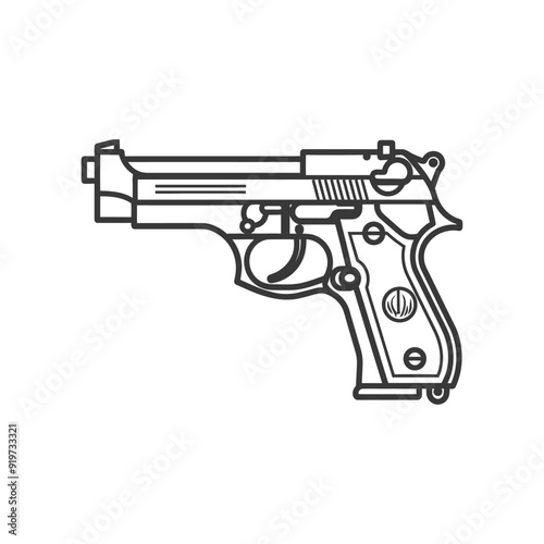 Line Art Illustration of a Handgun with a Safety