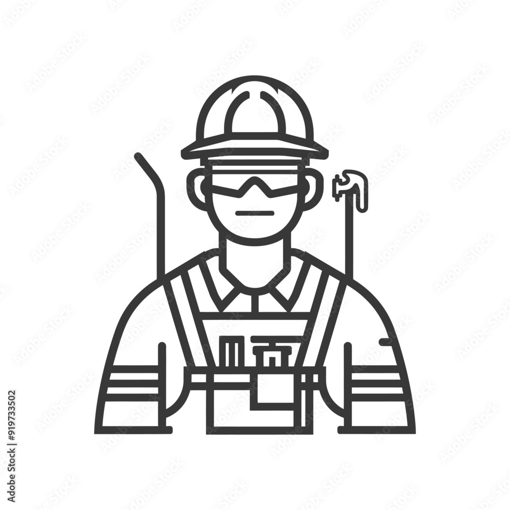 Line art illustration of a construction worker with a tool belt Line art illustration of a construction worker with a tool belt