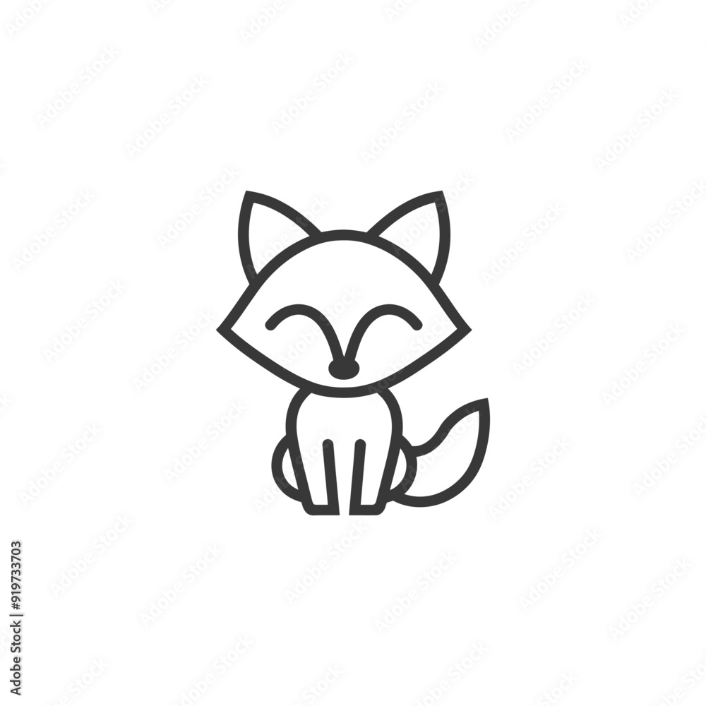Obraz premium Line art illustration of a cute cartoon fox sitting
