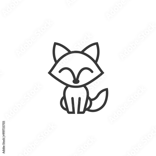 Line art illustration of a cute cartoon fox sitting