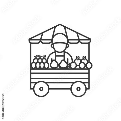 Line Art Illustration of a Fruit Vendor Cart