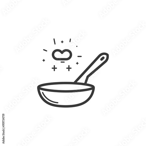 Line Art Illustration of a Frying Pan with a Steam Cloud Above