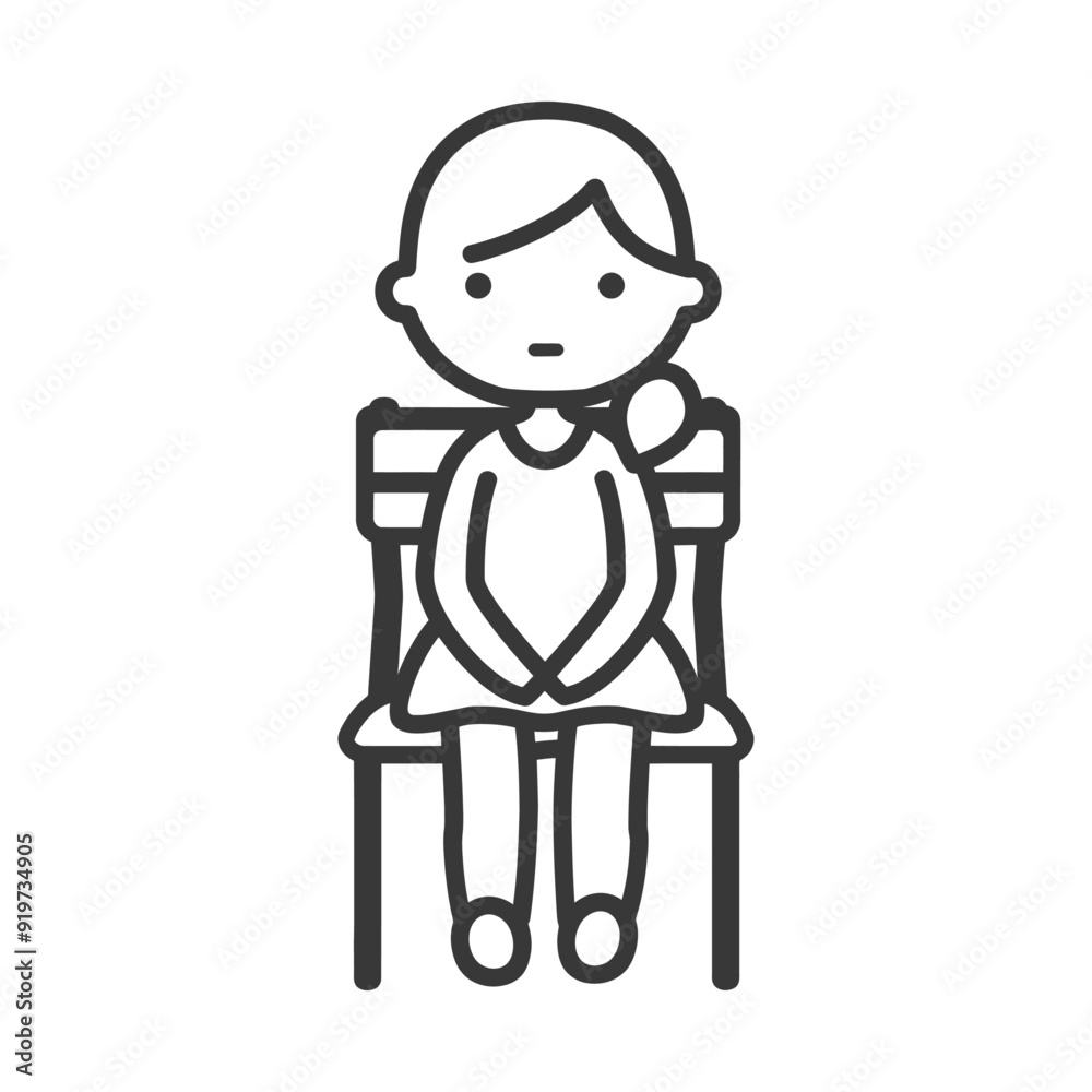 Line Art Illustration of a Girl Sitting on a Chair Line Art Illustration of a Girl Sitting on a Chair