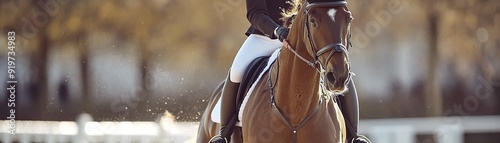 A horse and rider gracefully performing a dressage routine in an equestrian competition.