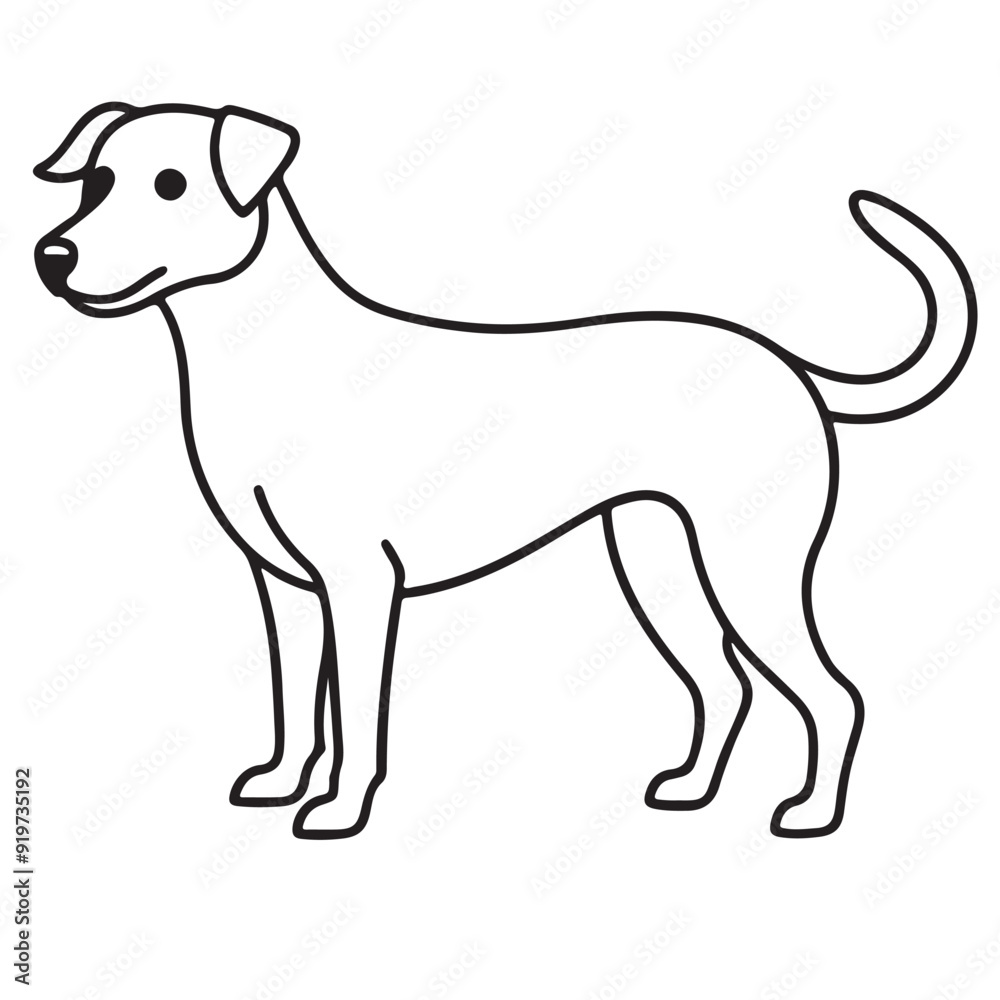 Vector black and white illustration of a sitting dog isolated on a white background.