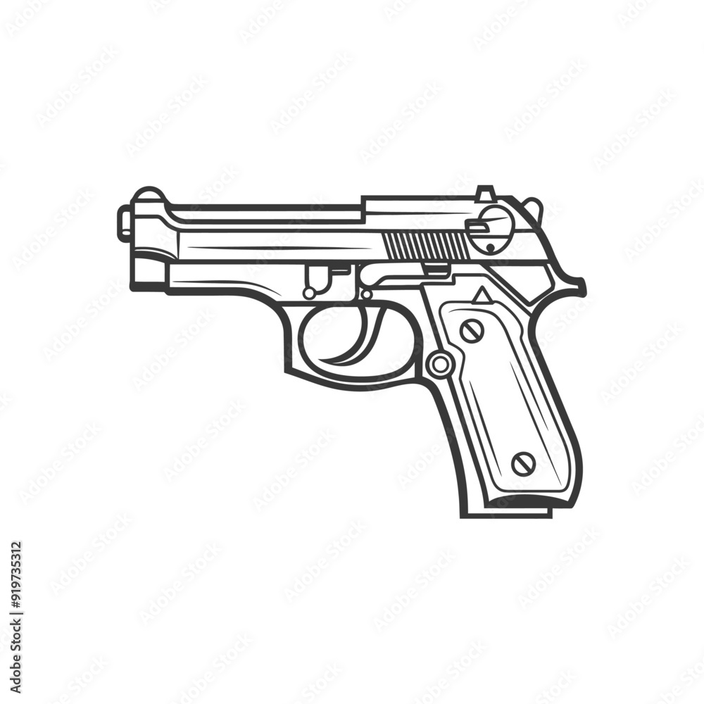 Line Art Illustration of a Handgun Line Art Illustration of a Handgun
