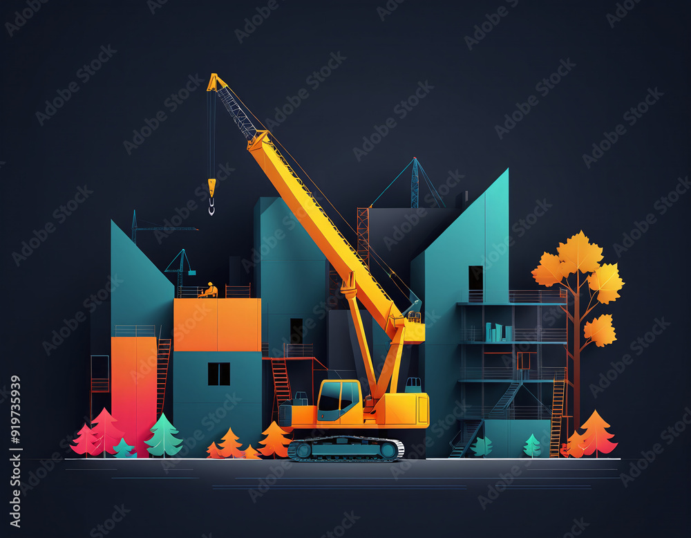 Edgy Construction Graphics Illustrative graphic depiction of an inner-city construction site ...